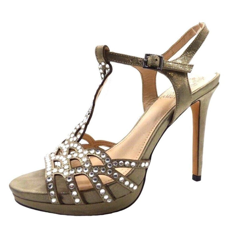 Vince Camuto Christiana Rhinestone Sandal, 5.5,M, Grey/Gold
